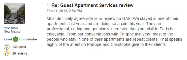 Paris reviews Guest Apartment services trip advisor